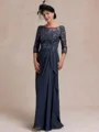 Radiant A-line Scoop 3/4 Sleeves Appliques Lace Floor-Length Chiffon Mother of the Bride Dress