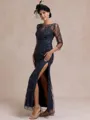 Regal Sheath Scoop 3/4 Sleeves Floor-Length Lace Mother of the Bride Dress