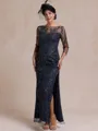 Regal Sheath Scoop 3/4 Sleeves Floor-Length Lace Mother of the Bride Dress