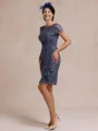 Regal Sheath Scoop Short Sleeves Appliques Lace Knee-Length Chiffon Mother of the Bride Dress