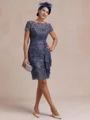 Regal Sheath Scoop Short Sleeves Appliques Lace Knee-Length Chiffon Mother of the Bride Dress