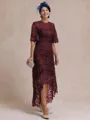 Classy A-line Scoop 1/2 Sleeves Asymmetrical Lace Mother of the Bride Dress