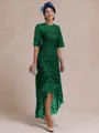 Classy A-line Scoop 1/2 Sleeves Asymmetrical Lace Mother of the Bride Dress