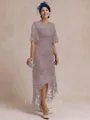 Classy A-line Scoop 1/2 Sleeves Asymmetrical Lace Mother of the Bride Dress