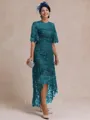 Classy A-line Scoop 1/2 Sleeves Asymmetrical Lace Mother of the Bride Dress