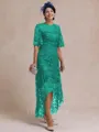 Classy A-line Scoop 1/2 Sleeves Asymmetrical Lace Mother of the Bride Dress