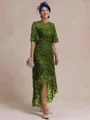 Classy A-line Scoop 1/2 Sleeves Asymmetrical Lace Mother of the Bride Dress