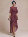 Classy A-line Scoop 1/2 Sleeves Asymmetrical Lace Mother of the Bride Dress