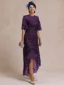 Classy A-line Scoop 1/2 Sleeves Asymmetrical Lace Mother of the Bride Dress