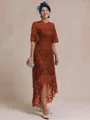 Classy A-line Scoop 1/2 Sleeves Asymmetrical Lace Mother of the Bride Dress