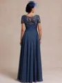 Elegant A-line Scoop Short Sleeves Appliques Lace Floor-Length Chiffon Mother of the Bride Dress