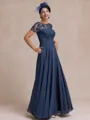 Elegant A-line Scoop Short Sleeves Appliques Lace Floor-Length Chiffon Mother of the Bride Dress