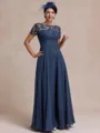 Elegant A-line Scoop Short Sleeves Appliques Lace Floor-Length Chiffon Mother of the Bride Dress