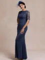 Gracious Sheath Scoop 1/2 Sleeves Appliques Lace Floor-Length Jersey Mother of the Bride Dress