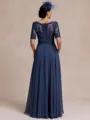 Polished A-line Scoop 1/2 Sleeves Appliques Lace Floor-Length Chiffon Mother of the Bride Dress