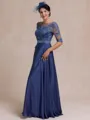 Stylish A-line Scoop 1/2 Sleeves Appliques Lace Floor-Length Satin Chiffon Mother of the Bride Dress