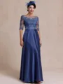 Stylish A-line Scoop 1/2 Sleeves Appliques Lace Floor-Length Satin Chiffon Mother of the Bride Dress