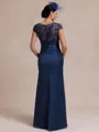 Tasteful Sheath Scoop Short Sleeves Appliques Lace Floor-Length Satin Chiffon Mother of the Bride Dress