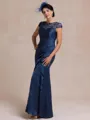 Tasteful Sheath Scoop Short Sleeves Appliques Lace Floor-Length Satin Chiffon Mother of the Bride Dress