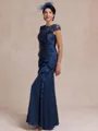 Tasteful Sheath Scoop Short Sleeves Appliques Lace Floor-Length Satin Chiffon Mother of the Bride Dress