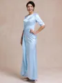 Glamorous Sheath Scoop 1/2 Sleeves Pleated Floor-Length Silk like Satin Mother of the Bride Dress