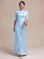 Glamorous Sheath Scoop 1/2 Sleeves Pleated Floor-Length Silk like Satin Mother of the Bride Dress