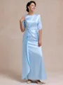 Glamorous Sheath Scoop 1/2 Sleeves Pleated Floor-Length Silk like Satin Mother of the Bride Dress