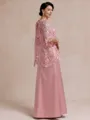 Understated Sheath Scoop 3/4 Sleeves Appliques Lace Floor-Length Silk like Satin Mother of the Bride Dress