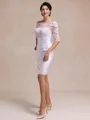 Sophisticated Sheath Off-the-Shoulder 3/4 Sleeves Appliques Lace Knee-Length Satin Mother of the Bride Dress