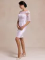 Sophisticated Sheath Off-the-Shoulder 3/4 Sleeves Appliques Lace Knee-Length Satin Mother of the Bride Dress