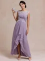 Radiant A-line Scoop Appliques Lace Asymmetrical Chiffon Mother of the Bride Dress