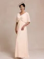 Refined A-line V-Neck 1/2 Sleeves Pleated Floor-Length Chiffon Mother of the Bride Dress