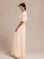 Refined A-line V-Neck 1/2 Sleeves Pleated Floor-Length Chiffon Mother of the Bride Dress