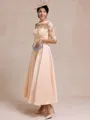Elegant A-line Scoop 1/2 Sleeves Appliques Lace Ankle-Length Satin Mother of the Bride Dress