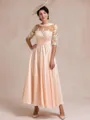 Elegant A-line Scoop 1/2 Sleeves Appliques Lace Ankle-Length Satin Mother of the Bride Dress