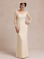 Gorgeous Sheath Scoop Long Sleeves Appliques Lace Floor-Length Chiffon Mother of the Bride Dress