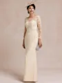Gorgeous Sheath Scoop Long Sleeves Appliques Lace Floor-Length Chiffon Mother of the Bride Dress