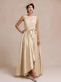 Polished A-line Scoop Appliques Lace Asymmetrical Satin Mother of the Bride Dress