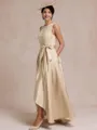Polished A-line Scoop Appliques Lace Asymmetrical Satin Mother of the Bride Dress