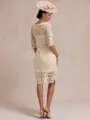 Modest Sheath Bateau 3/4 Sleeves Knee-Length Lace Mother of the Bride Dress
