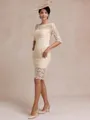 Modest Sheath Bateau 3/4 Sleeves Knee-Length Lace Mother of the Bride Dress