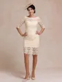Modest Sheath Bateau 3/4 Sleeves Knee-Length Lace Mother of the Bride Dress