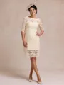 Modest Sheath Bateau 3/4 Sleeves Knee-Length Lace Mother of the Bride Dress
