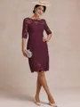 Modest Sheath Bateau 3/4 Sleeves Knee-Length Lace Mother of the Bride Dress