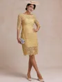 Modest Sheath Bateau 3/4 Sleeves Knee-Length Lace Mother of the Bride Dress