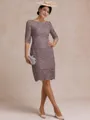 Modest Sheath Bateau 3/4 Sleeves Knee-Length Lace Mother of the Bride Dress
