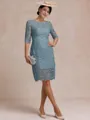 Modest Sheath Bateau 3/4 Sleeves Knee-Length Lace Mother of the Bride Dress