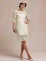 Modest Sheath Bateau 3/4 Sleeves Knee-Length Lace Mother of the Bride Dress