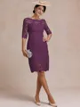 Modest Sheath Bateau 3/4 Sleeves Knee-Length Lace Mother of the Bride Dress
