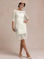 Modest Sheath Bateau 3/4 Sleeves Knee-Length Lace Mother of the Bride Dress